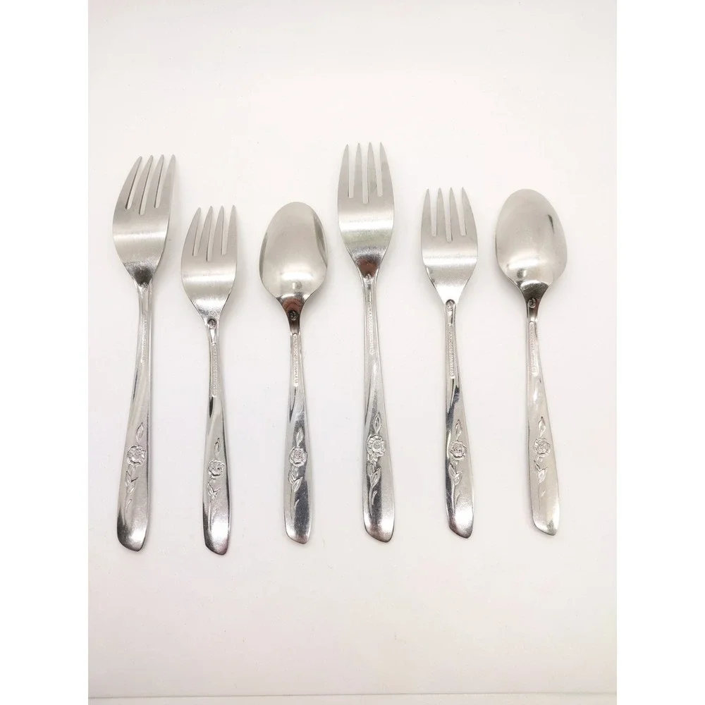 Oneida Rogers Sweet Briar Rose Flatware Set 6pc Silver Stainless Floral Design